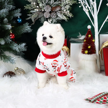 Pet Dog Jumpsuit  Soft Santa Claus and Elk Dog Clothes with Merrry Christmas Letters Dog Pajamas Costumes  Puppy Dog Cat Warm Ap