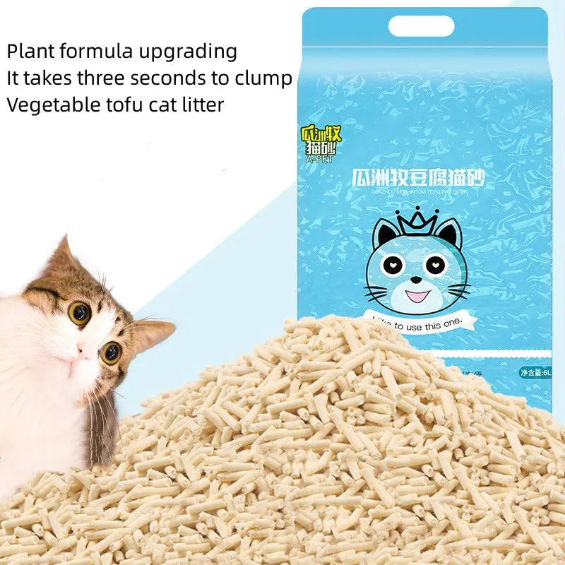 6L Natural Plant Tofu Cat Litter Quickly Clumps And Deodorizes Green Tea Fresh Tofu Corn Mixed Kitty Litter Dust-free Tofu Sand