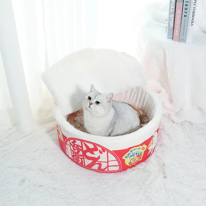 Noodle-Shaped Fleece-Lined Pet Bed Warm Breathable Detachable Round Cat Nest Flip Cover Four Seasons Universal Dog Kennel