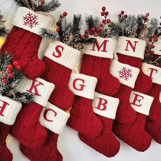 Christmas Socks Knitting Snowflake Letter Stocking Christmas Decoration For Home 2024 Xmas Tree Ornament Gift Navidad Natal 2024