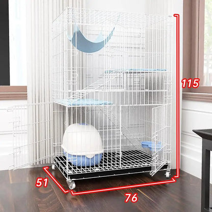 Metal 3-Tier Cat Cage Playpen Box Crate Kennel for Pets Resting Platforms Removable Leak-Proof Pan 4-locking Wheel Casters