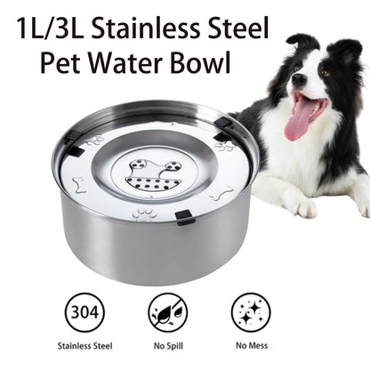 Dog Floating  Bowl No Spill Anti-Splash and Non-Slip ，Dog Water Dispenserwl 1L/3L Stainless Steel Dog Cat Pet Water  Feeder Bowl