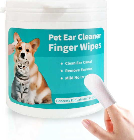 Pet Ear Wipes, Ear Cleaner Finger Wipes for Cats and Dogs, Soft & Easy Otic Cleaning Pads, Pet Supplies for Regular Soothing Odo