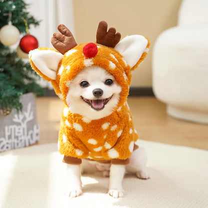 Christmas Elk Warm Jumpsuits Winter Fleece Pet Overalls for Small Medium Dogs Cats Clothes Puppy Pajamas Christmas Teddy Outfit