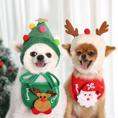 Christmas Pet Hat Cute Cartoon Antlers Saliva Towel for Dog Cat Dress Up Supplies Scarf Autumn and Winter Clothes Pet Accessory