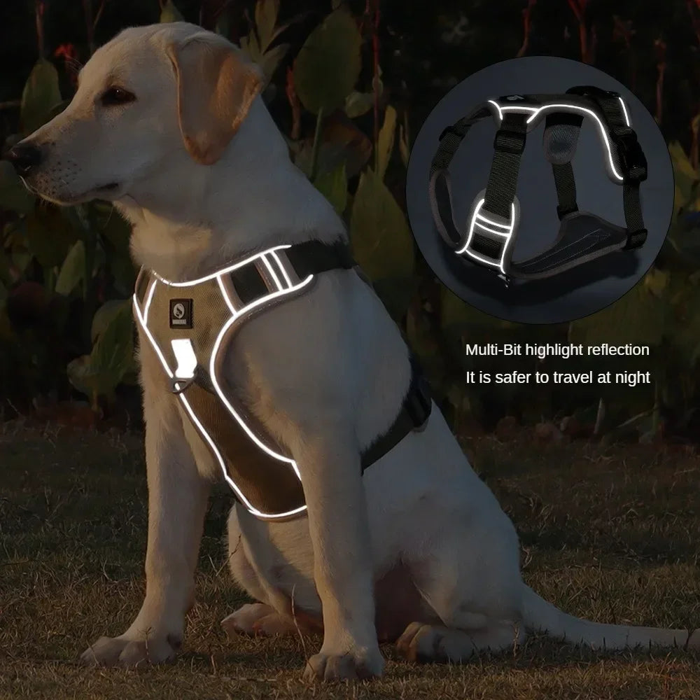 Reflective Dog Harness Large Breed Adjustable No Pull Vest with with Handle 2 Metal Rings 2 Buckles Easy to Put on Take Off