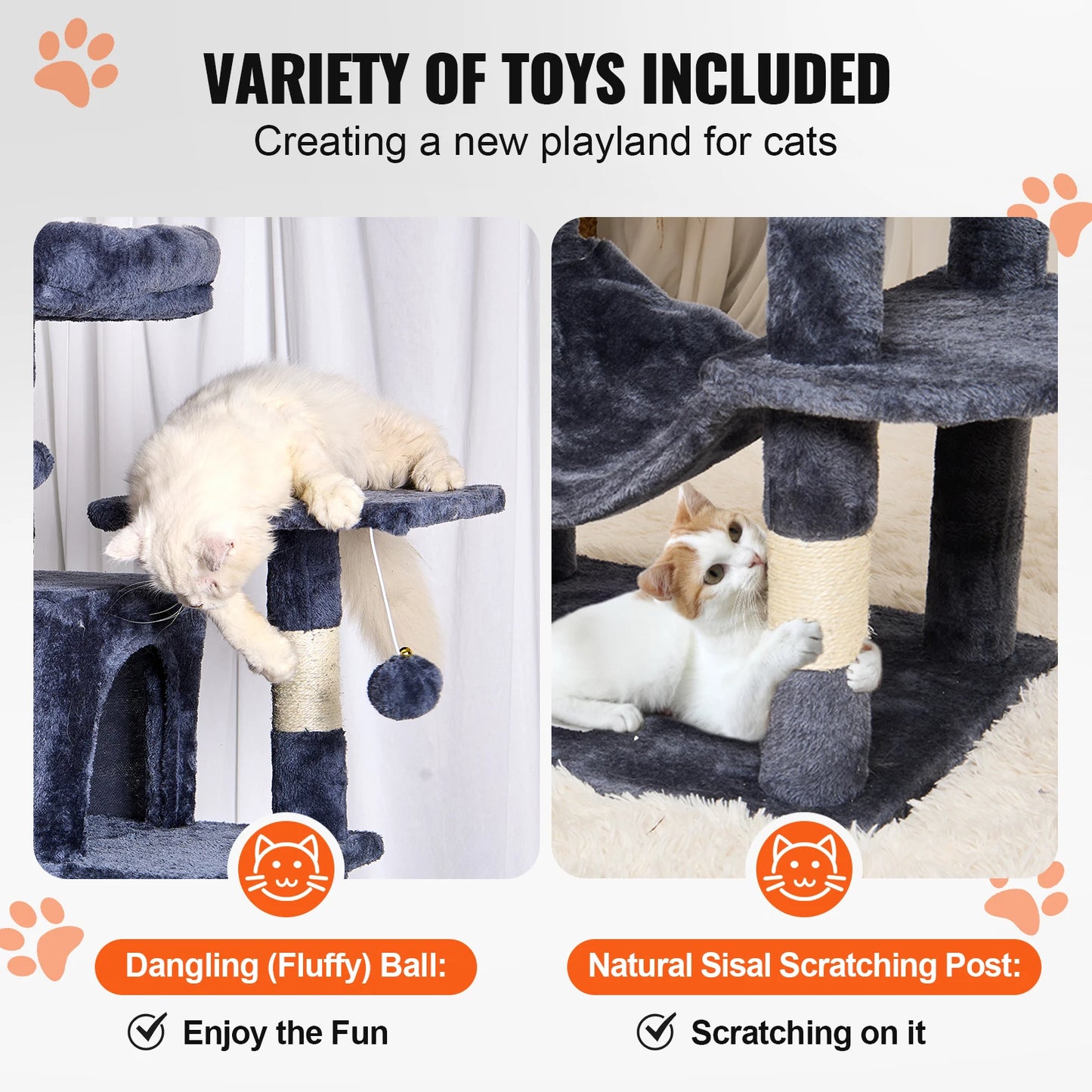 Toy: VEVOR Cat Tree for Indoor Cats  63" Cat Tower with 2 Cat Condos  Sisal Scratching Post   Large Cat Furniture Activity Center