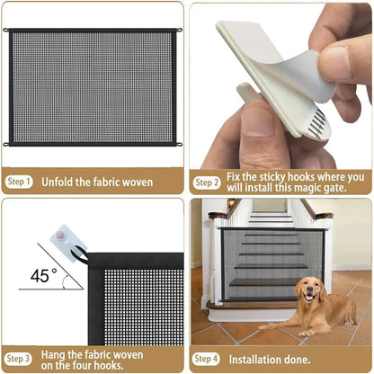 Portable Pet Dog Barrier Fences With 4Pcs Hook Pet Isolated Mesh Barrier Folding Breathable Mesh Playpen For Dog Safety Fence