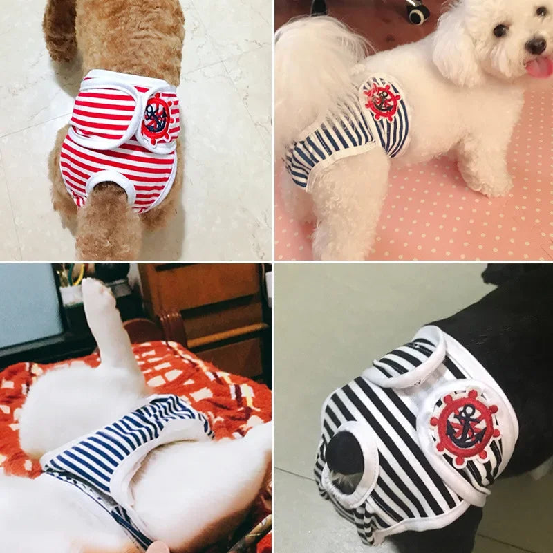 Striped Female Dog Diaper Washable Dog Physiological Pants for Small Medium Dogs Diaper Panties Chihuahua Pet Underwear S-Xxl