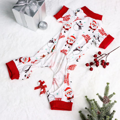 Pet Dog Jumpsuit  Soft Santa Claus and Elk Dog Clothes with Merrry Christmas Letters Dog Pajamas Costumes  Puppy Dog Cat Warm Ap