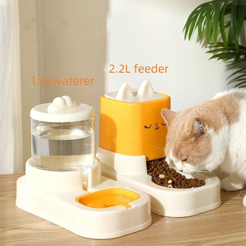 New Pet Cute Cartoon Sitting Type Automatic Feeding And Water Dispenser Large Capacity For Cats Dogs Drinking Bowl Pets Supplies