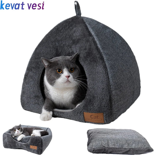 Bed: Winter Warm Cat Bed Comfortable Foldable Cat's House Plush Pet Soft Bed Sofa for Small Medium Dogs Cats Puppy Sleep Cushion Nest