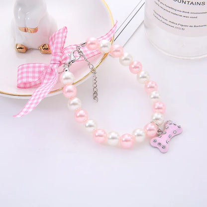 Pet Dog Pearl Necklace Cute Multiple Colour Bow Buckle Collar Suitable For Pets Clothing Decoration Cat Dogs Accessories