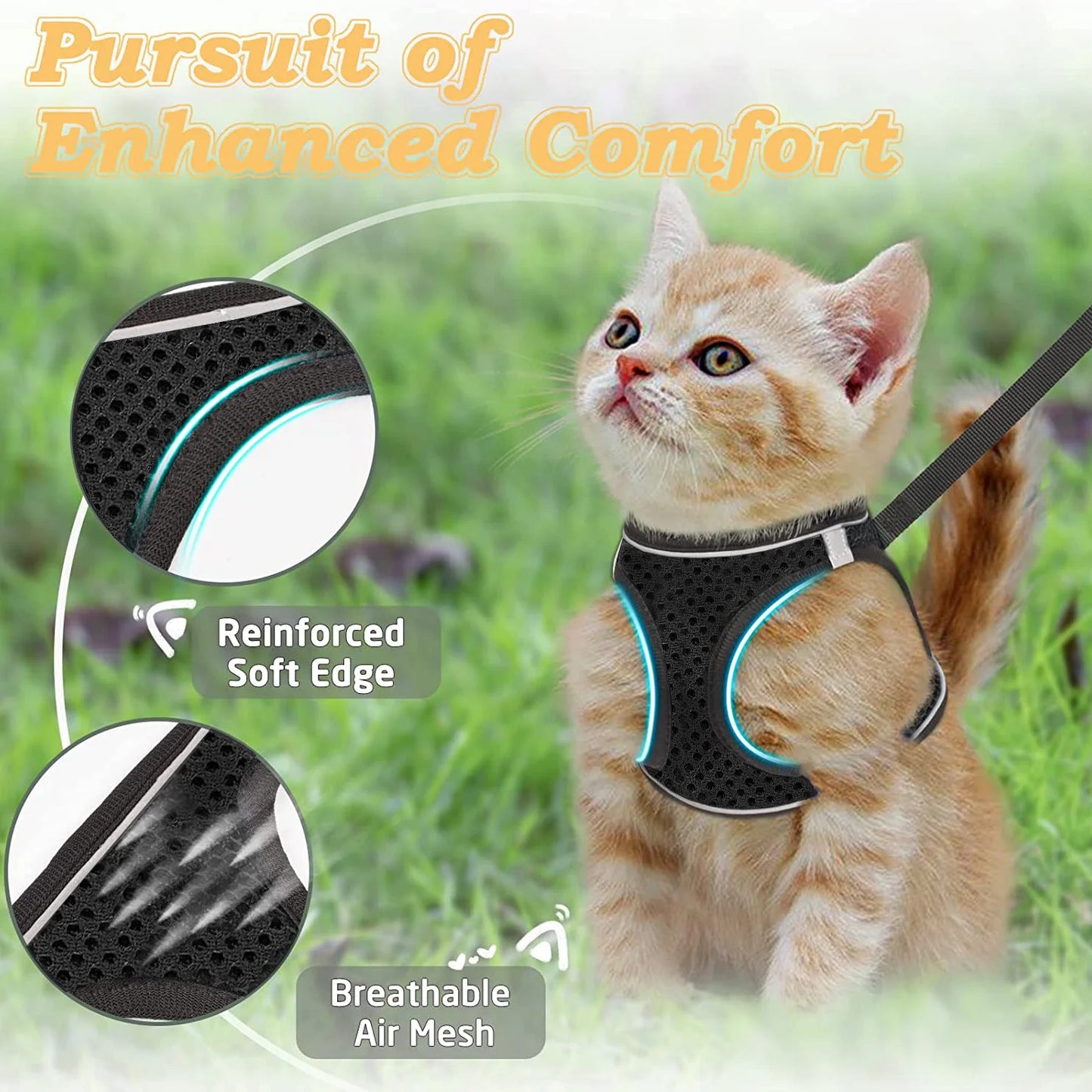 Leash: Cat Harness and Leash for Walking Escape Proof, Adjustable Kitten Vest Harness Reflective Soft Mesh Puppy Harness for Outdoor, C