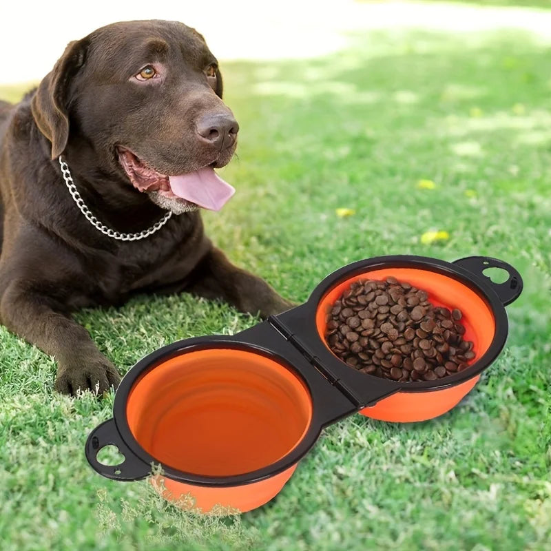 1pc Collapsible Pet Double Bowls Portable Dog Travel Bowl Foldable Dog Food Bowl Water Bowl For Outdoor Traveling Supplies