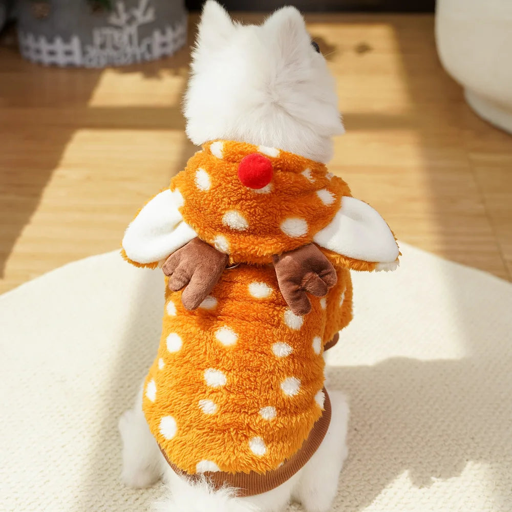 Christmas Elk Warm Jumpsuits Winter Fleece Pet Overalls for Small Medium Dogs Cats Clothes Puppy Pajamas Christmas Teddy Outfit