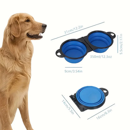 1pc Collapsible Pet Double Bowls Portable Dog Travel Bowl Foldable Dog Food Bowl Water Bowl For Outdoor Traveling Supplies