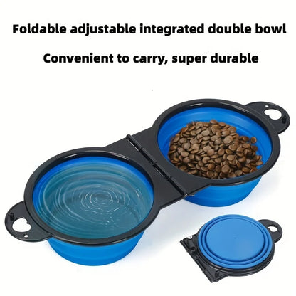 1pc Collapsible Pet Double Bowls Portable Dog Travel Bowl Foldable Dog Food Bowl Water Bowl For Outdoor Traveling Supplies