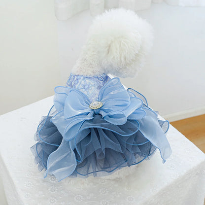 Cleo's 1PC Pet Clothing Spring and Autumn Blue Star River Dress Wedding Princess Dress Suitable for Small and Medium sized Dogs