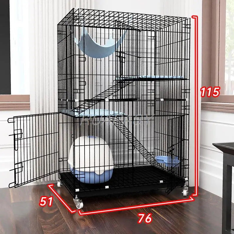 Metal 3-Tier Cat Cage Playpen Box Crate Kennel for Pets Resting Platforms Removable Leak-Proof Pan 4-locking Wheel Casters