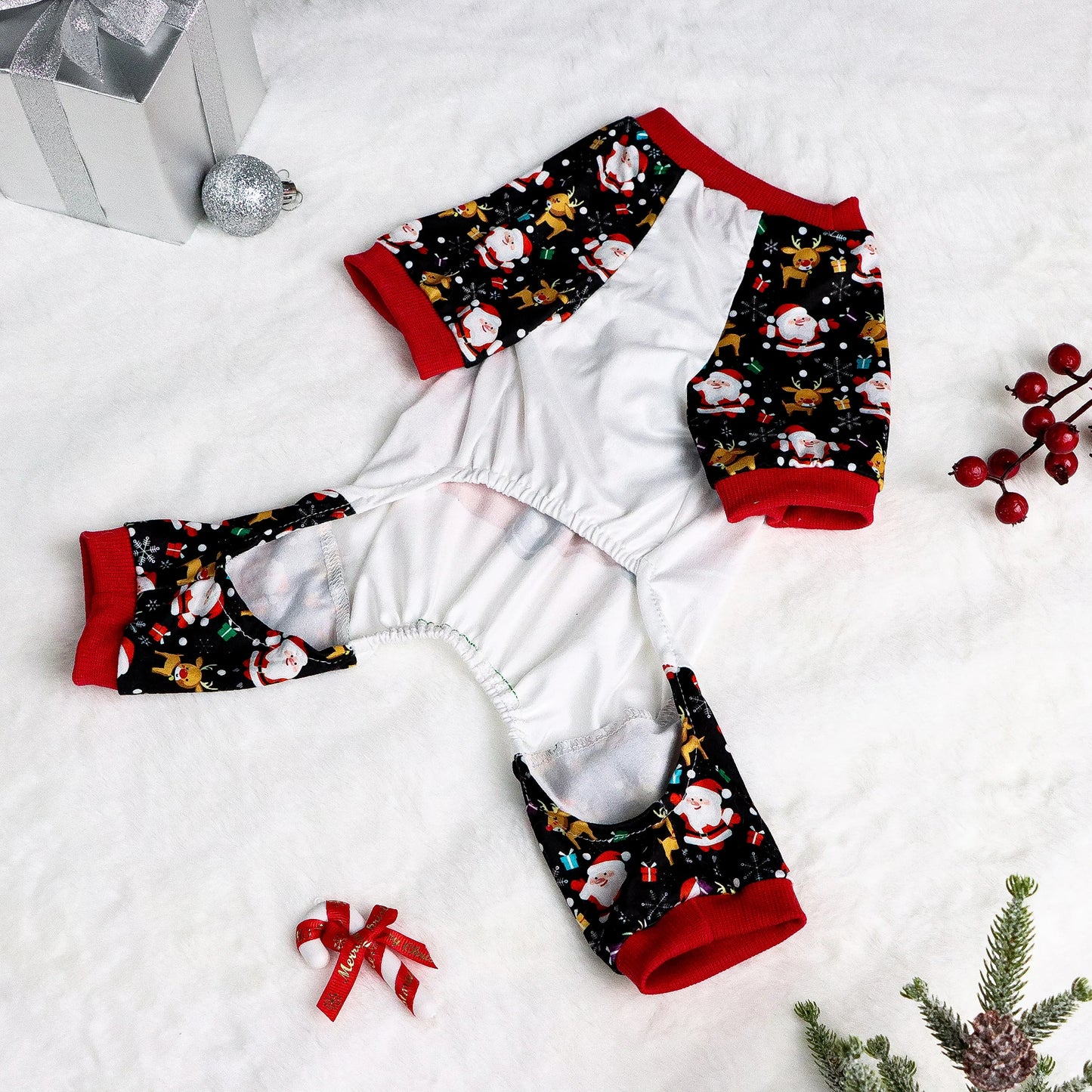 Pet Dog Jumpsuit Soft Dog Clothes with Merrry Christmas Letters Dog Santa Claus Elk Pajamas Costumes Puppy Dog Cat Apparel Chris