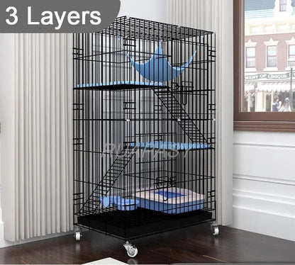 Metal 3-Tier Cat Cage Playpen Box Crate Kennel for Pets Resting Platforms Removable Leak-Proof Pan 4-locking Wheel Casters