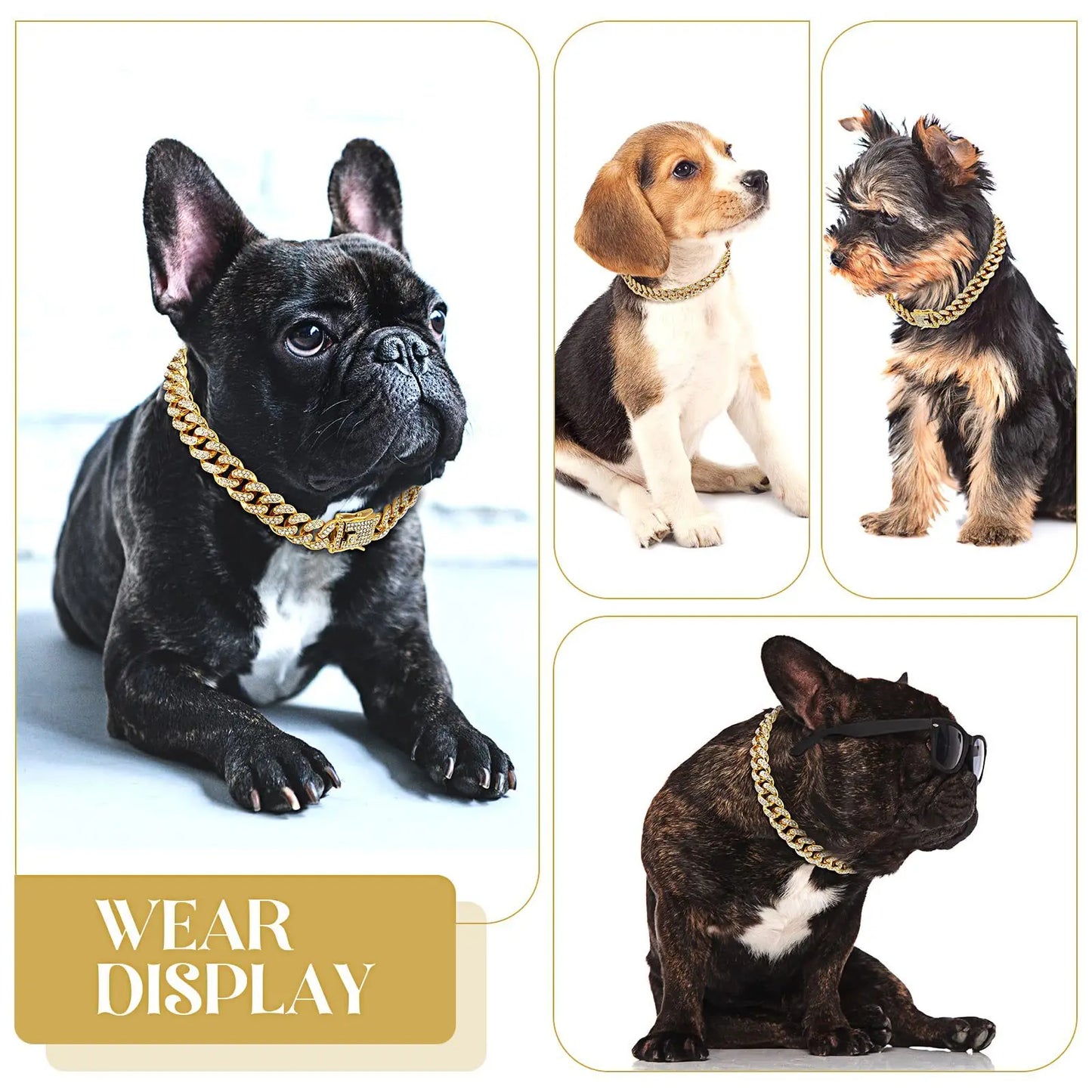 Dog Chain Diamond Cuban Collar Walking Metal Chain Collar with Design Secure Buckle, Pet Cat Cuban Collar Jewelry Accessories