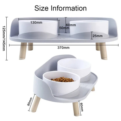 Food Feeders Pet Cat Double Bowls Feeder Adjustable Height Cats Dogs Drinker Water Bowl Dish Elevated Feeding Kitten Supplies