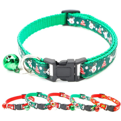 Cleo's 1pc Pet Collars Delicate Safety Casual Nylon Dog Collar with Bell Chrismas Neck Strap Fashion Adjustable Pet Cat Dog Collar