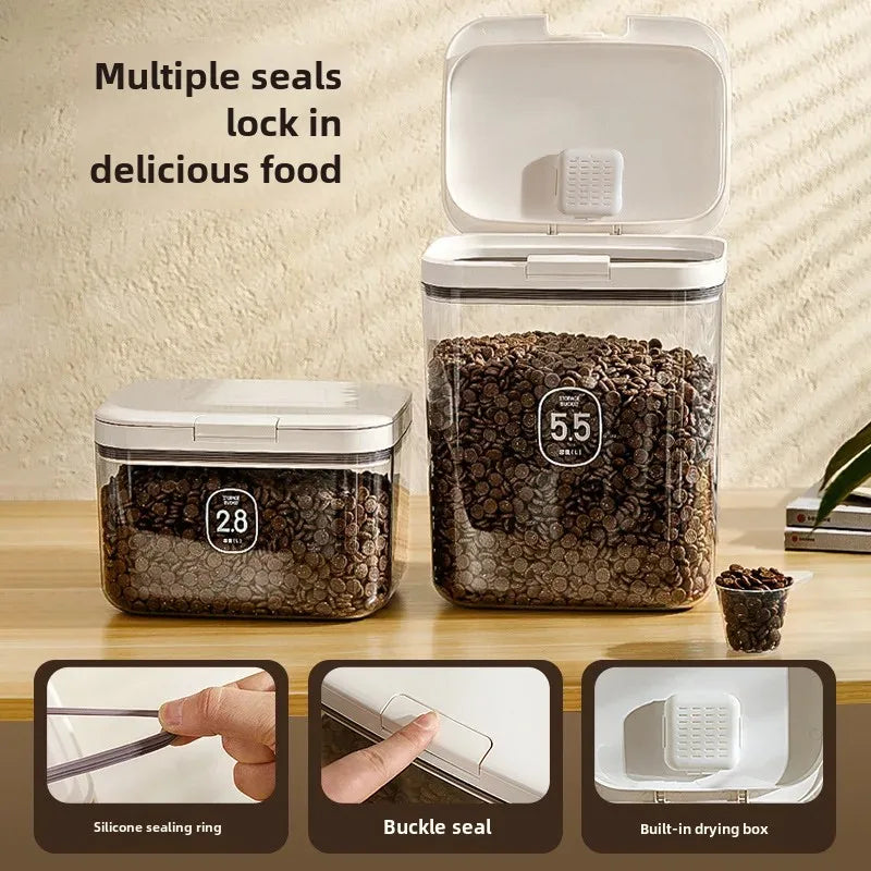 Food: Pet Food Storage Sealed Container Dog And Cat Feed Storage Box Trendy Anti-Leak Sealer For Home Use Pet Supplies