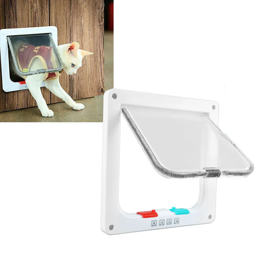 Fence: Cat Flap Door Lockable Low Noise Interior Exterior Kitten Door for Window Wall White Kitten Flap Door Interior Exterior Cat Door