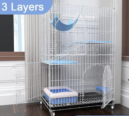 Metal 3-Tier Cat Cage Playpen Box Crate Kennel for Pets Resting Platforms Removable Leak-Proof Pan 4-locking Wheel Casters