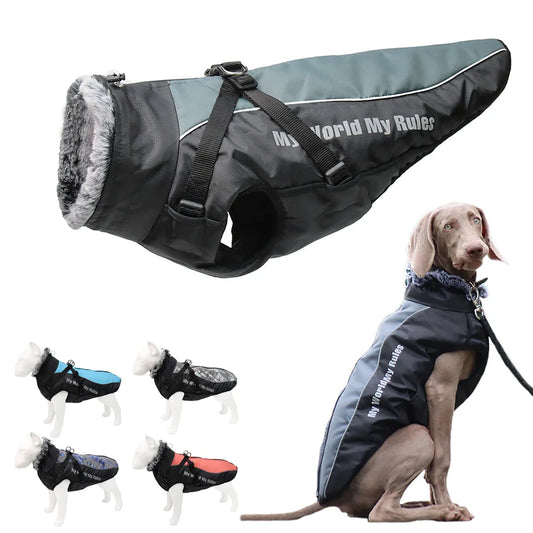 Clothes: Large Dog Clothes With Harness Reflective Waterproof Dogs Jacket Padded Soft Big Dog Coat Apparel Windproof Labrador Costumes