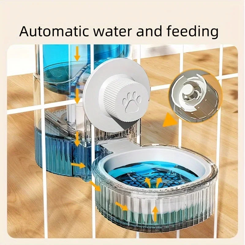 new tepy Hanging Automatic Pet Food Feeder/Water Dispenser, Gravity Cat Auto Feeder Waterer Set With Container Bowl For Cage