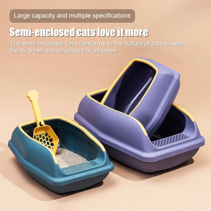 Large Capacity Cat Litter Box Semi-closed Plastic Sand Box For Cats Pet Toilet Anti Splash Cat Tray Cleaning Bath Basin Supplies