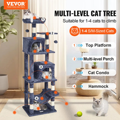 Toy: VEVOR Cat Tree for Indoor Cats  63" Cat Tower with 2 Cat Condos  Sisal Scratching Post   Large Cat Furniture Activity Center