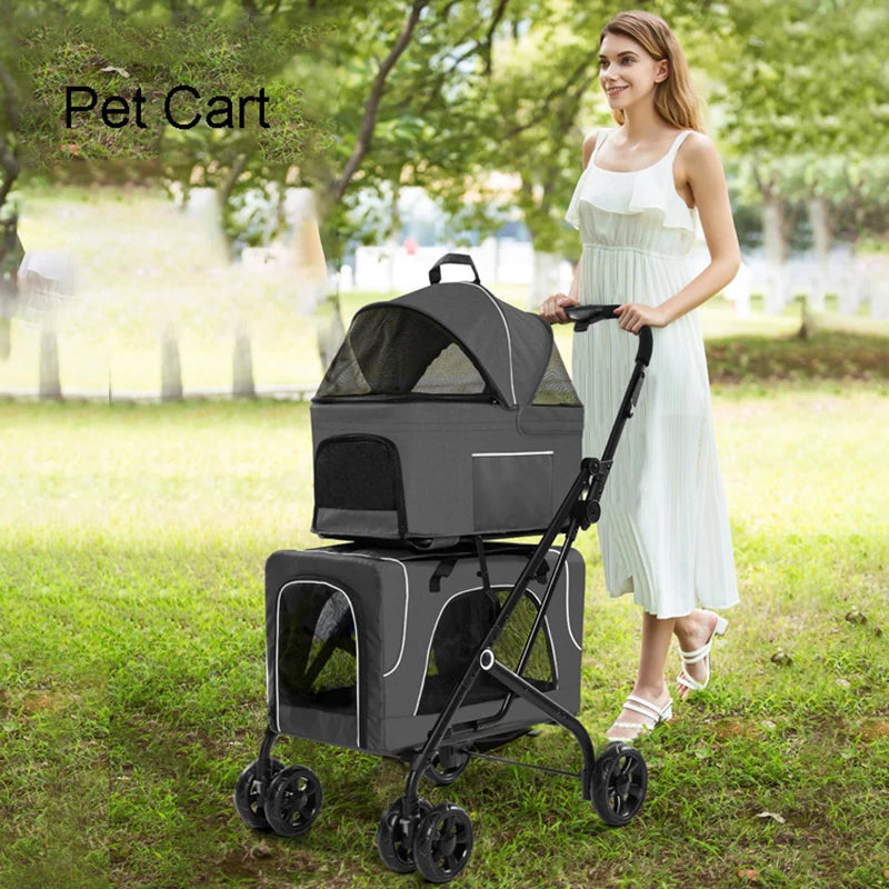 Carrier Double Pet Strollers twins Dog Cat Lightweight Foldable Portable Carrier Detachable Cat Dog Cage Pet Travel Trolley