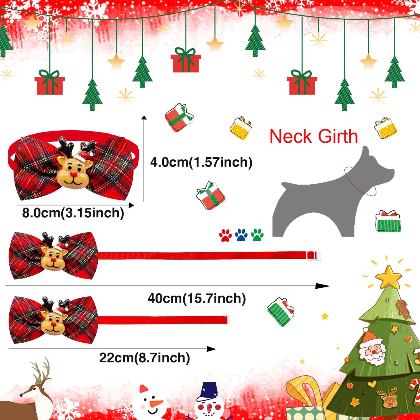 10PCS Christmas Pets Dogs Cat Bowties Adjustable Dog Collar Red Green Decorate Doggy Xmas Supplies for Small Dog Accessories