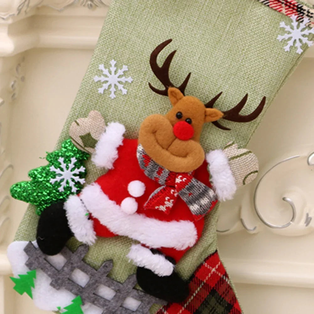 4Pcs Christmas Stockings Set Large Capacity Christmas Ornament Sock Plush Santa Claus/Snowman/Bear/Elk for Home Classroom Party