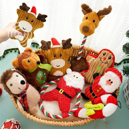 Dog Chewing Toy Xmas Pet Plush Noise Santa Elk Gingerbread Man Donut Cat Dog Christmas Series Cartoon Dog Toy Plush Squeak Toys