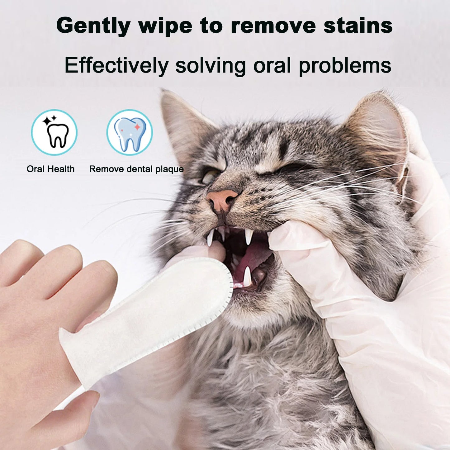 Pet Teeth Cleaning Dental Finger Wipes for Dogs & Cats, Reduces Plaque & Freshens Breath No-Rinse Dog Teeth Care Finger Wipes, E