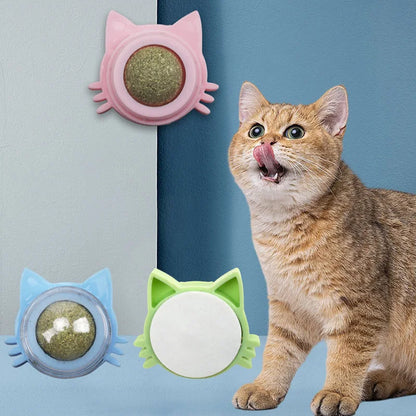 Catnip Ball Toys 1 Pieces Wall Mount Rotatable Cat Sugar Licking Treats Snack Kitten Toy