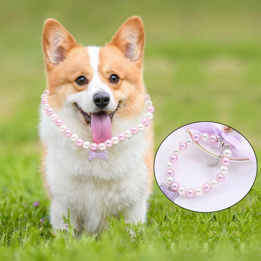 Pet Dog Pearl Necklace Cute Multiple Colour Bow Buckle Collar Suitable For Pets Clothing Decoration Cat Dogs Accessories