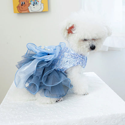 Cleo's 1PC Pet Clothing Spring and Autumn Blue Star River Dress Wedding Princess Dress Suitable for Small and Medium sized Dogs