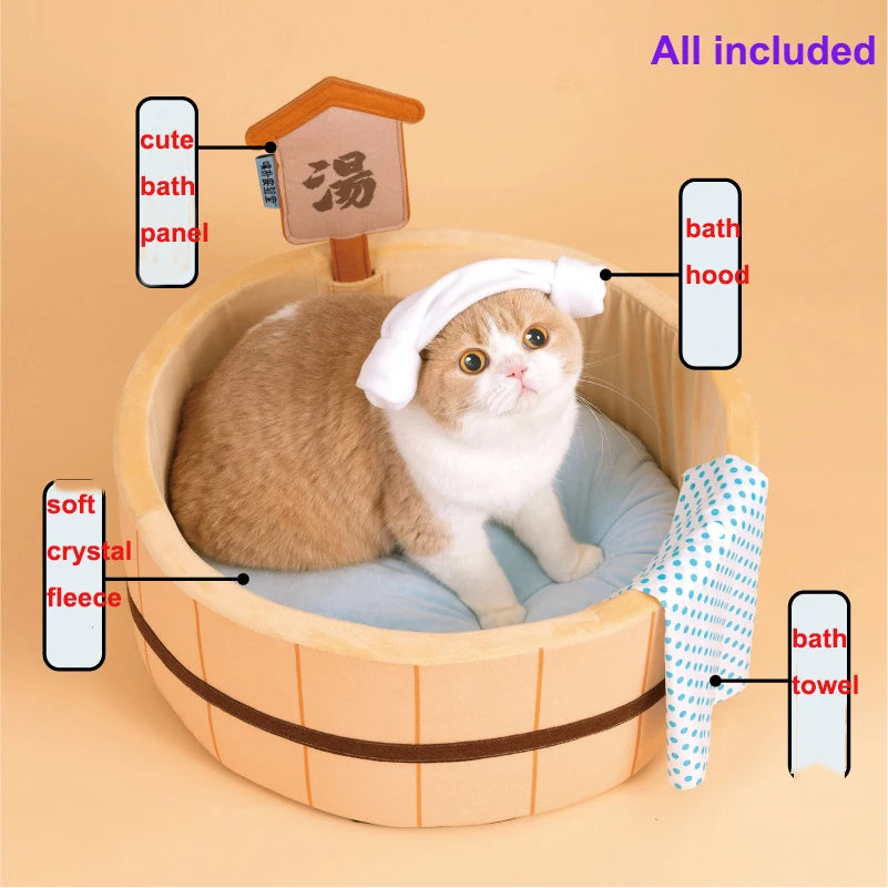 Japanese Style New Cat Bed Comfy Bathtub Pool for Dogs Detachable Puppy Basket Basin Safe Kitten Nest Pad Plush Sleeping Shiba