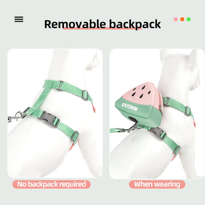 Cute fruit backpack pet chest strap set,anti slip soft breathable pet chest strap traction rope,dog cat pet backpack chest strap