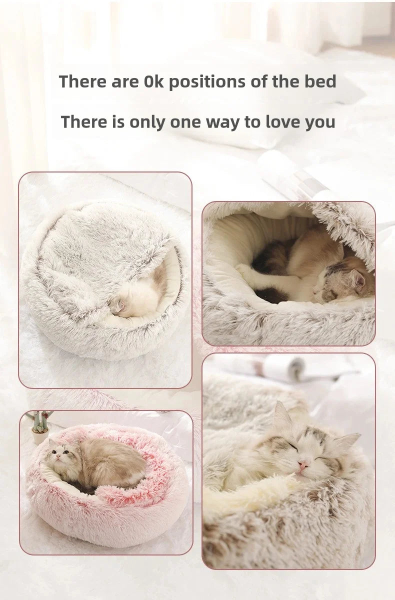 Autumn and Winter soft plush pet bed and pet bed Winter warm and cold plush comforter nest Shell cat nest semi-enclosed cat nest