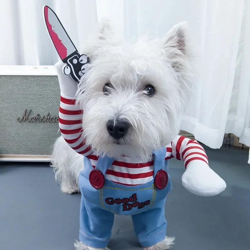 Funny Dog Horror Movie Clothes Sweatshirt Set Cosplay Chucky Pet Clothes Party Costume Comical Outfits Halloween Dress Jumpsuit