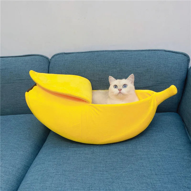 Luna's Banana Shaped Pet Bedding Comfortable Cat Nest Mat Winter Cushion Warm Soft Funny Kitten Sleeping Bag Cute Cozy Dog Accessories