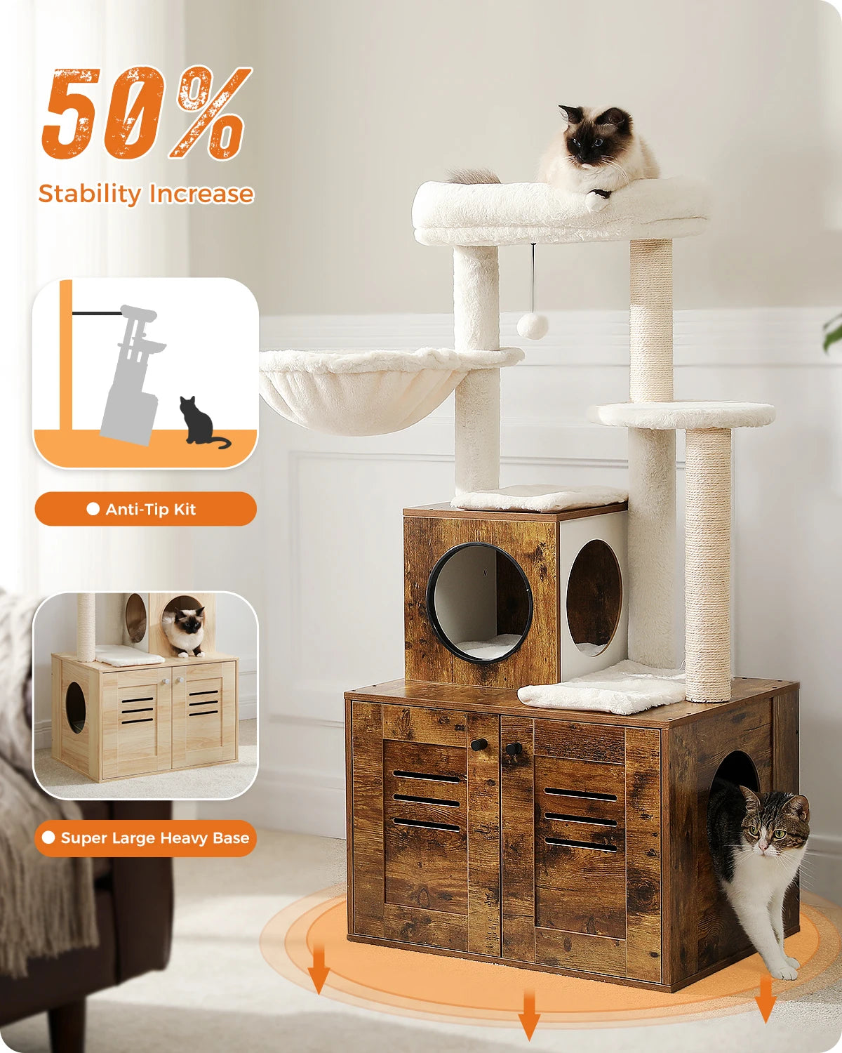 Toy: Multi-Level Cat Tower with Foldable Cat Litter Box Wood Cat Tree with Condo Scratching Post Kitten Bed Cat Accessories Cat Toys